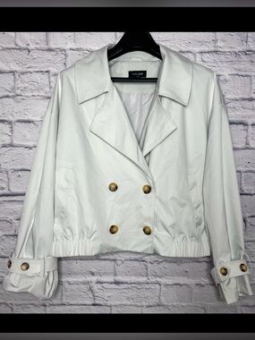 Noize Ivory Double-Breasted Cropped Pea Coat with  Buttons NWT Medium